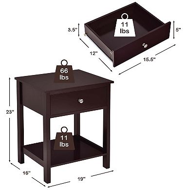 Costway Nightstand with Drawer Storage Shelf Wooden Bedside Sofa Side Table