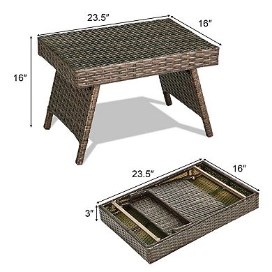Costway Patio Folding Rattan Wicker Side Table End Coffee Table Portable Garden