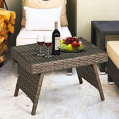 Costway Patio Folding Rattan Wicker Side Table End Coffee Table Portable Garden