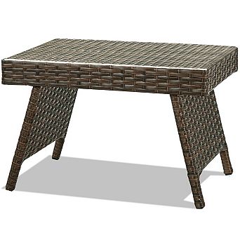 Costway Patio Folding Rattan Wicker Side Table End Coffee Table Portable Garden