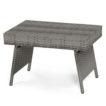 Costway Patio Folding Rattan Wicker Side Table End Coffee Table Portable Garden