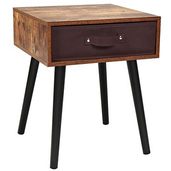 Costway Mid-Century Accent Bedside Table W/ Fabric Drawer