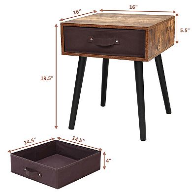 Costway Mid-Century Accent Bedside Table W/ Fabric Drawer
