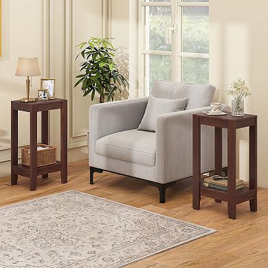 Costway 2-Tier End Table Rectangular Sofa Side Table with Storage Shelf Small Bedside Table