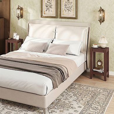 Costway 2-Tier End Table Rectangular Sofa Side Table with Storage Shelf Small Bedside Table