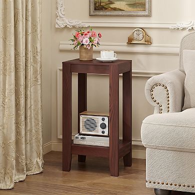 Costway 2-Tier End Table Rectangular Sofa Side Table with Storage Shelf Small Bedside Table