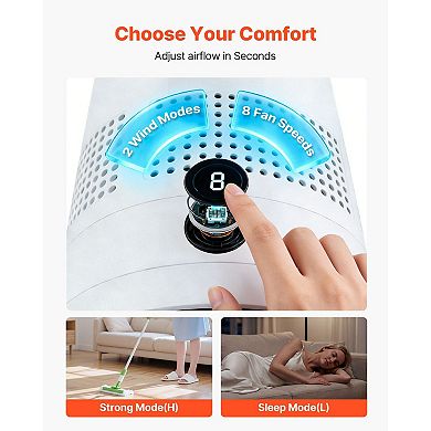 Bladeless Tower Fan, 80° Oscillating Standing Fan, 8 Speeds & 9-Hour Timer, Living Room, Home, White