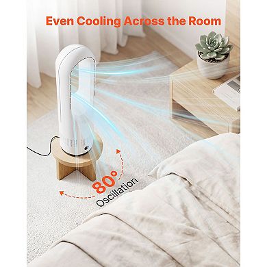 Bladeless Tower Fan, 80° Oscillating Standing Fan, 8 Speeds & 9-Hour Timer, Living Room, Home, White