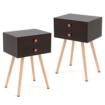 Costway Mid Century Modern 2 Drawers Nightstand Sofa Side Table End Table