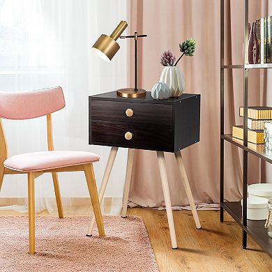Costway Mid Century Modern 2 Drawers Nightstand Sofa Side Table End Table