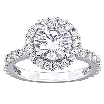 Stella Grace Sterling Silver Lab-Created Moissanite Halo Engagement Ring