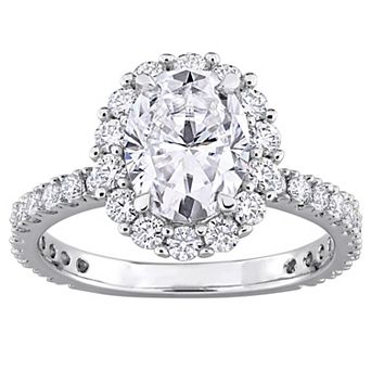 Stella Grace Sterling Silver Lab-Created Moissanite Oval & Round Halo Engagement Ring
