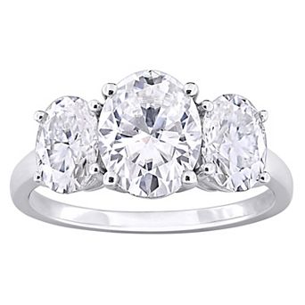 Stella Grace Sterling Silver Lab-Created Moissanite Oval 3-Stone Engagement Ring
