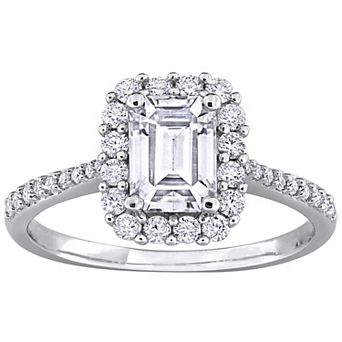 Stella Grace Sterling Silver Lab-Created Moissanite Octagon & Round Halo Ring