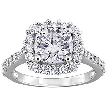 Stella Grace Sterling Silver Lab-Created Moissanite Cushion & Round Halo Ring