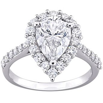 Stella Grace Sterling Silver Lab-Created Moissanite Pear & Round Halo Ring