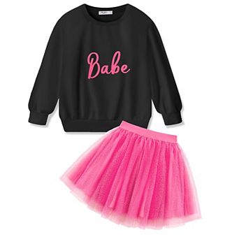 Arshiner Toddler Girls 2 pc Long Sleeve Sweatshirt Glitter Tulle Tutu Skirt Outfit Set