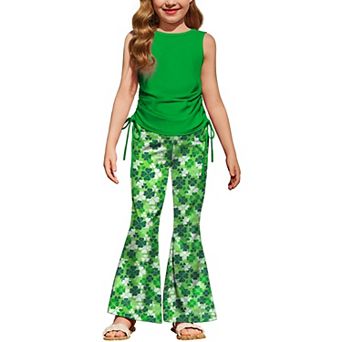 Arshiner Toddler Girls Clothes Piece Outfits Side Drawstrings Tank Tops And Bell Bottom Pants