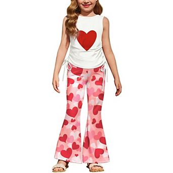 Arshiner Toddler Girls Clothes Piece Outfits Side Drawstrings Tank Tops And Bell Bottom Pants