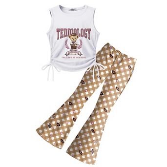 Arshiner Toddler Girls Clothes Piece Outfits Side Drawstrings Tank Tops And Bell Bottom Pants