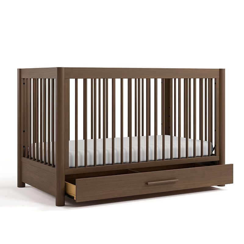 Storkcraft Malta 5-in-1 Convertible Crib with Drawer & Toddler Guardrail, Hazelnut