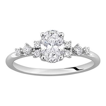 Stella Grace Sterling Silver Lab-Created Moissanite Oval & Round Engagement Ring