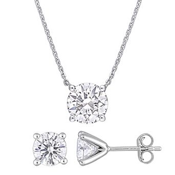Stella Grace Sterling Silver Lab-Created Moissanite Solitaire Necklace & Earring Set