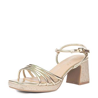 A luminous gold heeled sandal