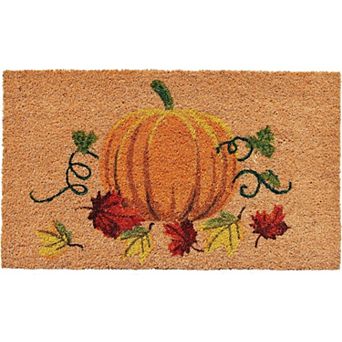 HomeRoots 17" X 29" Natural And Orange Pumpkin Outdoor Coir Door Mat