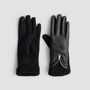 Women's Busbee Style Shearling Trim Zip Gloves