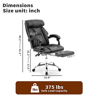 High Back Executive Office Chair Adjustable Height PU Leather Reclining Gaming Chair with Footrest