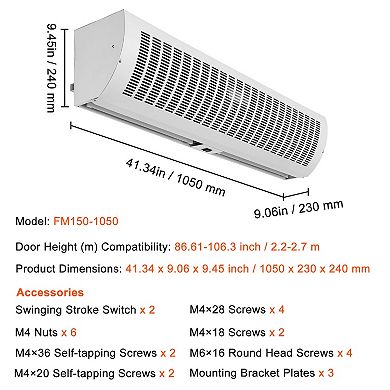 VEVOR 42" Commercial Indoor Air Curtain Super Power 2 Speeds 1350CFM