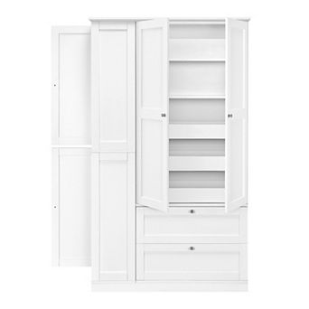 73.6" Tall Farmhouse Pantry Cabinet 8 Shelves, 3 Pull-Out Trays, 2 Drawers, 4 Doors & Side Cabinet