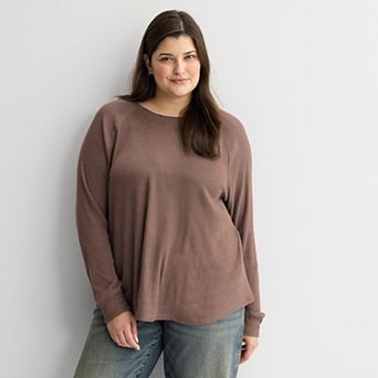 Juniors' Plus Size SO® Cozy Long Sleeve Ribbed Crewneck Top