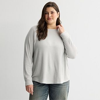 Juniors' Plus Size SO® Cozy Long Sleeve Ribbed Crewneck Top