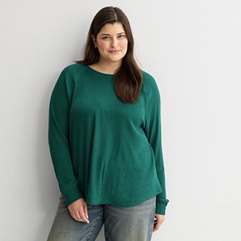 Juniors' Plus Size SO® Cozy Long Sleeve Ribbed Crewneck Top