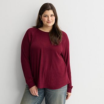 Juniors' Plus Size SO® Cozy Long Sleeve Ribbed Crewneck Top