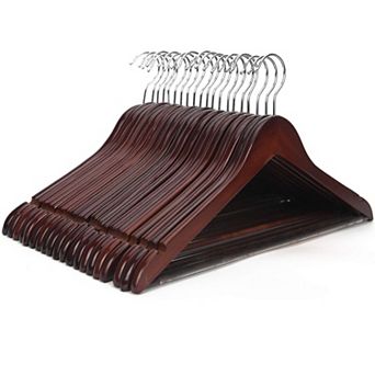 Wooden Coat Hangers 20 Pack 17.5 Inch Wood Suit Non Slip Pant Bar Heavy Duty Space Saving