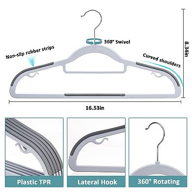 Non Slip Plastic Coat Hangers Slim 360 Swivel Hook Sturdy For Shirts Pants Wet Dry Garments
