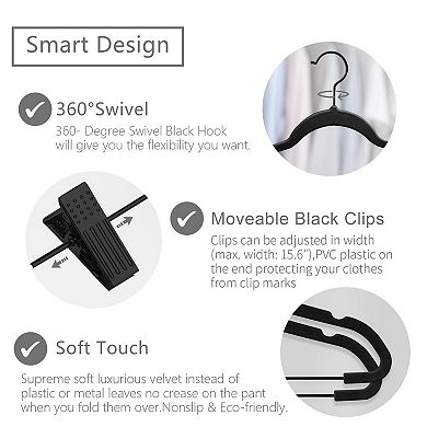 Pants Hangers Adjustable Clips Pack of 20 Slim Non Slip Flocked Swivel Hooks