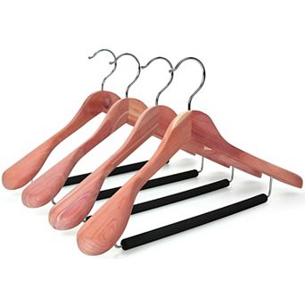 Unfinished Red Cedar Wood Coat Suit Hangers Wide Shoulder 360°Flexible Hook 4 Pack