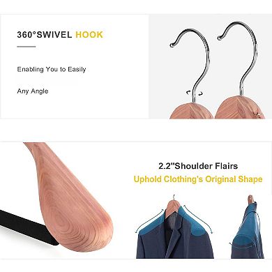 Unfinished Red Cedar Wood Coat Suit Hangers Wide Shoulder 360°Flexible Hook 4 Pack