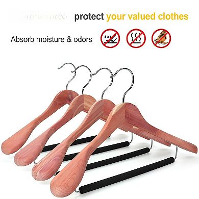 Unfinished Red Cedar Wood Coat Suit Hangers Wide Shoulder 360°Flexible Hook 4 Pack