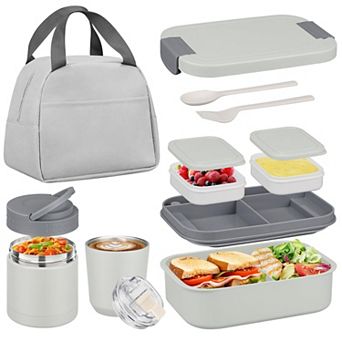 Stainless Steel Bento Lunch Box Set With Insulated Food Jar Coffee Tumbler And Lunch Bag