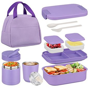 Stainless Steel Bento Lunch Box Set With Insulated Food Jar Coffee Tumbler And Lunch Bag