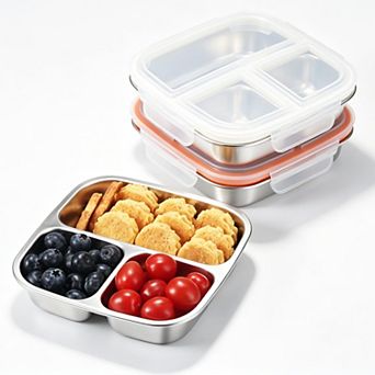 Stainless Steel 3 Compartment Bento Box Leakproof Reusable Food Storage Containers