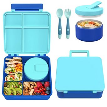 Leakproof 4 Compartment Bento Lunch Box With 8oz Insulated Soup Thermos Food Jar