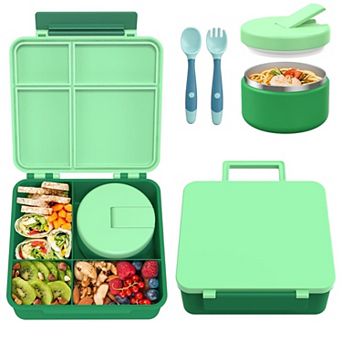 Leakproof 4 Compartment Bento Lunch Box With 8oz Insulated Soup Thermos Food Jar