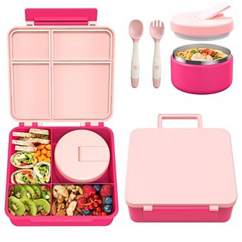 Leakproof 4 Compartment Bento Lunch Box With 8oz Insulated Soup Thermos Food Jar