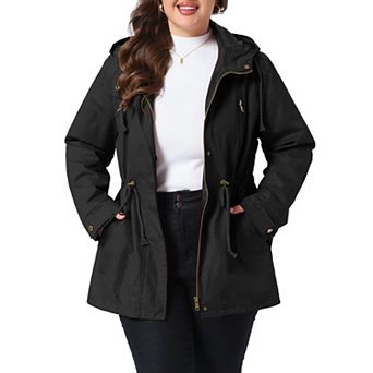 Women's Plus Size Hooded Drawstring Waist Utility Anorak Jacket Zip Up Windbreaker with Pockets
